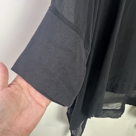 EILEEN FISHER Top XL Silk Sheer Dolman Sleeve Asymmetric Hem Black Oversized - Picture 7 of 9